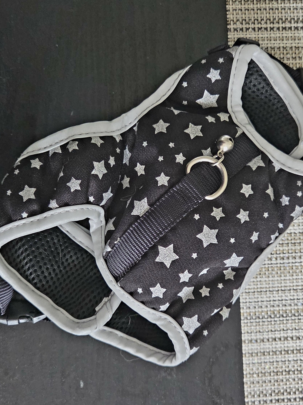 Star Print Black Dog Harness with Reflective Trim